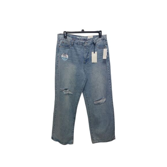 WallFlower The Skater Fit Wide-Leg Blue Distressed Medium Wash Jeans 14W Regular - Picture 1 of 4